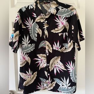 Tropical Black and Pink Leaf Print Men's Shirt